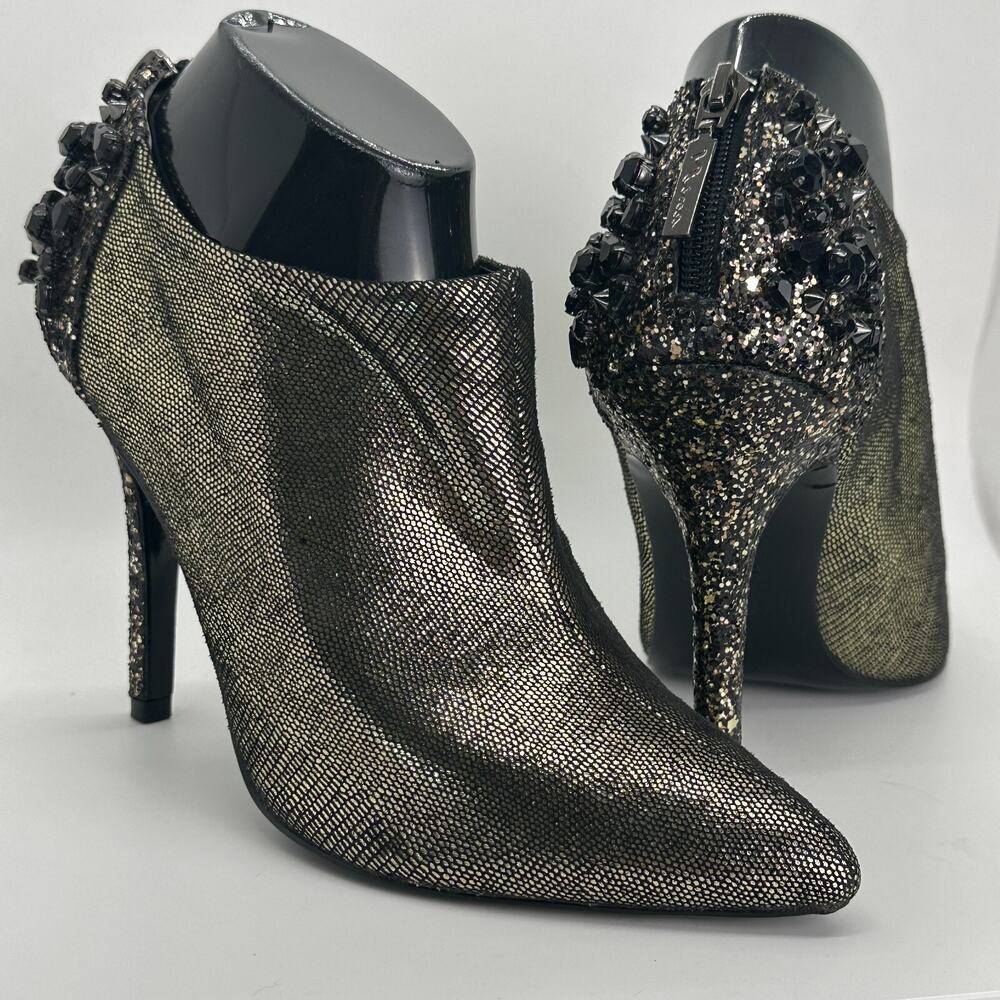 Nina New York Black Glitter Aurora Bootie Women Sz‎ 9 Dressy bling High Heel